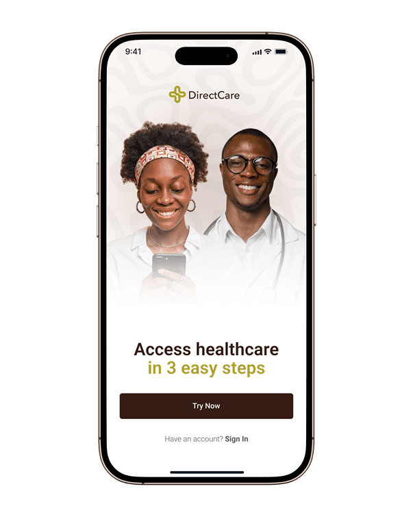 DirectCare app interface showing guided access to healthcare